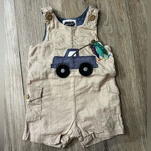 Fishing Mudpie Outfit Tan Baby Boy Jon Jon 6-9M
